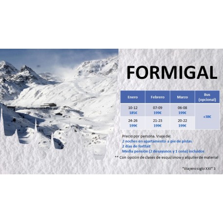 Calendario Viajes de esqui a FORMIGAL